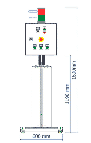 Technische Zeichnung des Produktes PT 103 mit Ständermontage.